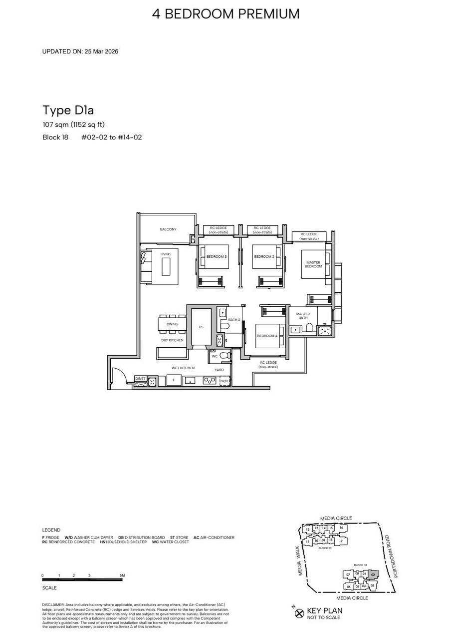 Type D1a 4 Bedroom Premium floor plan, 1152 sqft