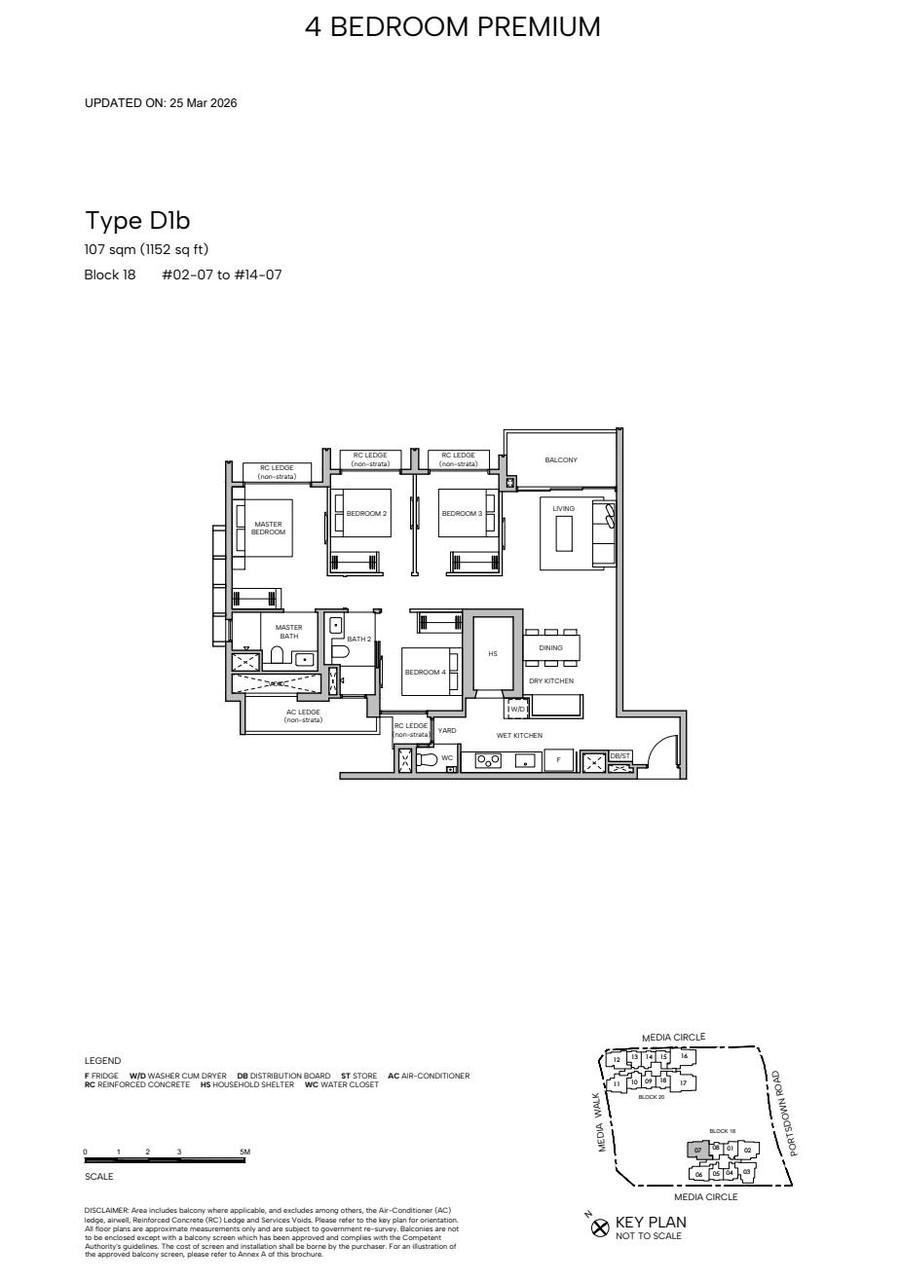 Type D1b 4 Bedroom Premium floor plan, 1152 sqft